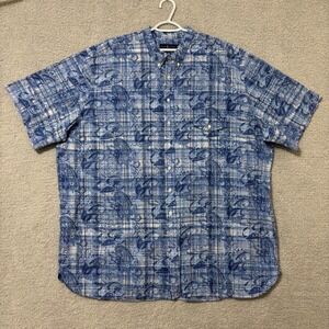 Big & Tall 4XLT Blue Paisley Plaid Button Down Shirt Cotton Casual Ralph Lauren